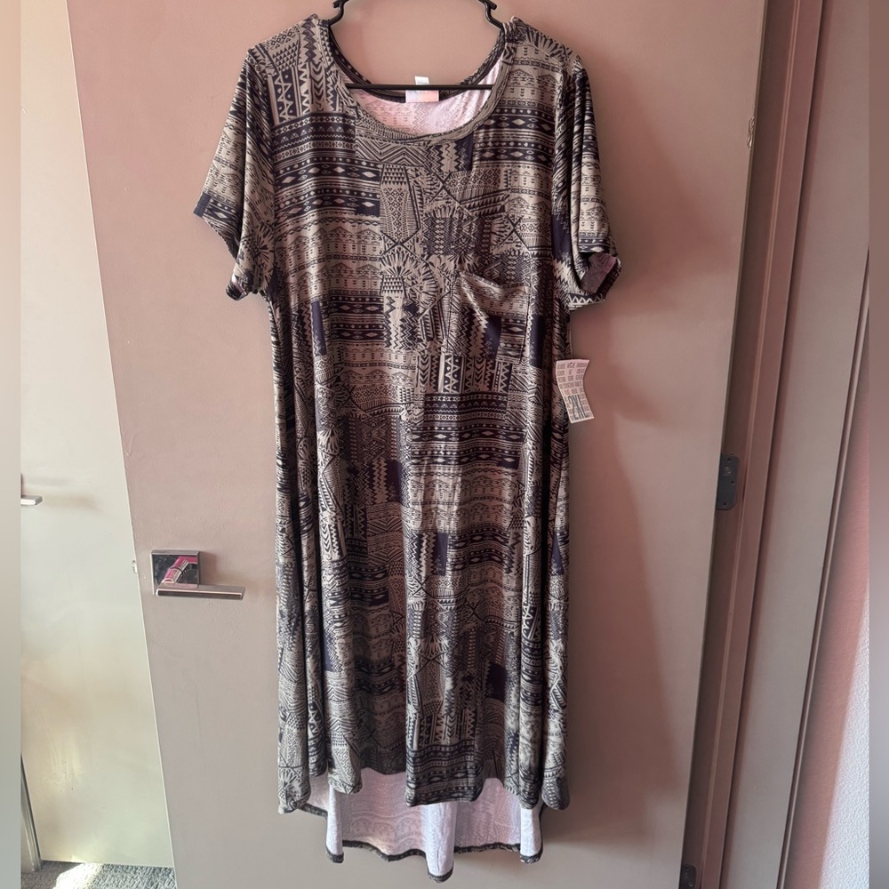 LuLaRoe Cream/Tan & Black Pattern LulaRoe Carly Dress